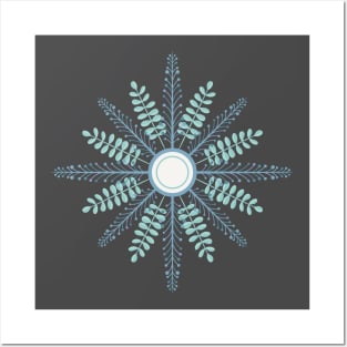 Folk Art Leaf Snowlake Posters and Art